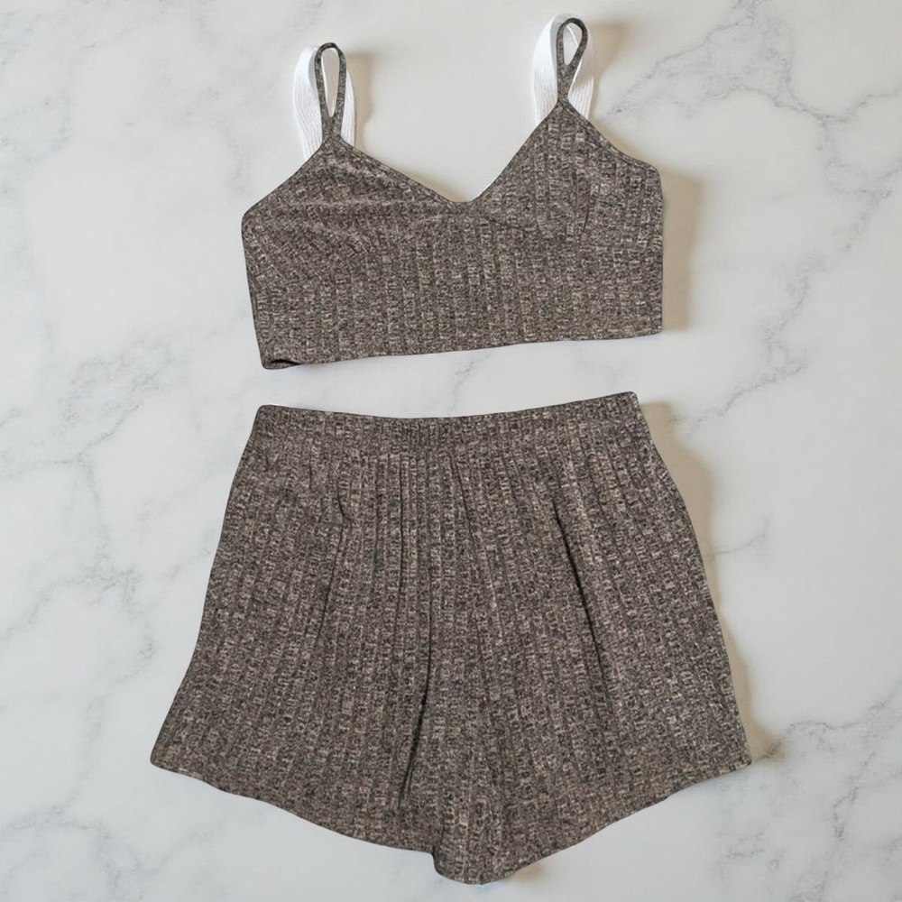 Cozy Ribbed Dark Gray Sleepwear Set